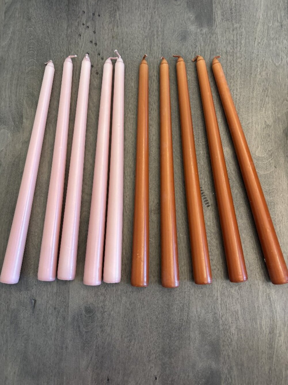 12" taper candles (set of 10) by Luna by Camilia (5 pink, 5 pumpkin) NEW in box